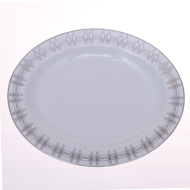 Elegant Silver Chevron Dinner Set – Luxury Porcelain Tableware Collection - Habitt