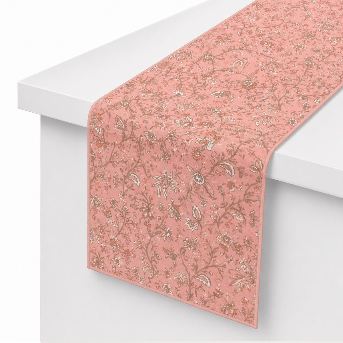 Mughal Pink Table Runner – Multi Row Silk Screen Print – 14 x 72 Inches