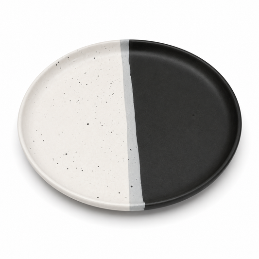 Collar Plate – 8.5 Inches Matte Half Black & White with Sprinkle