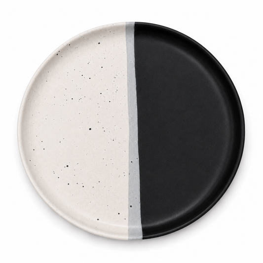 Collar Plate – 8.5 Inches Matte Half Black & White with Sprinkle