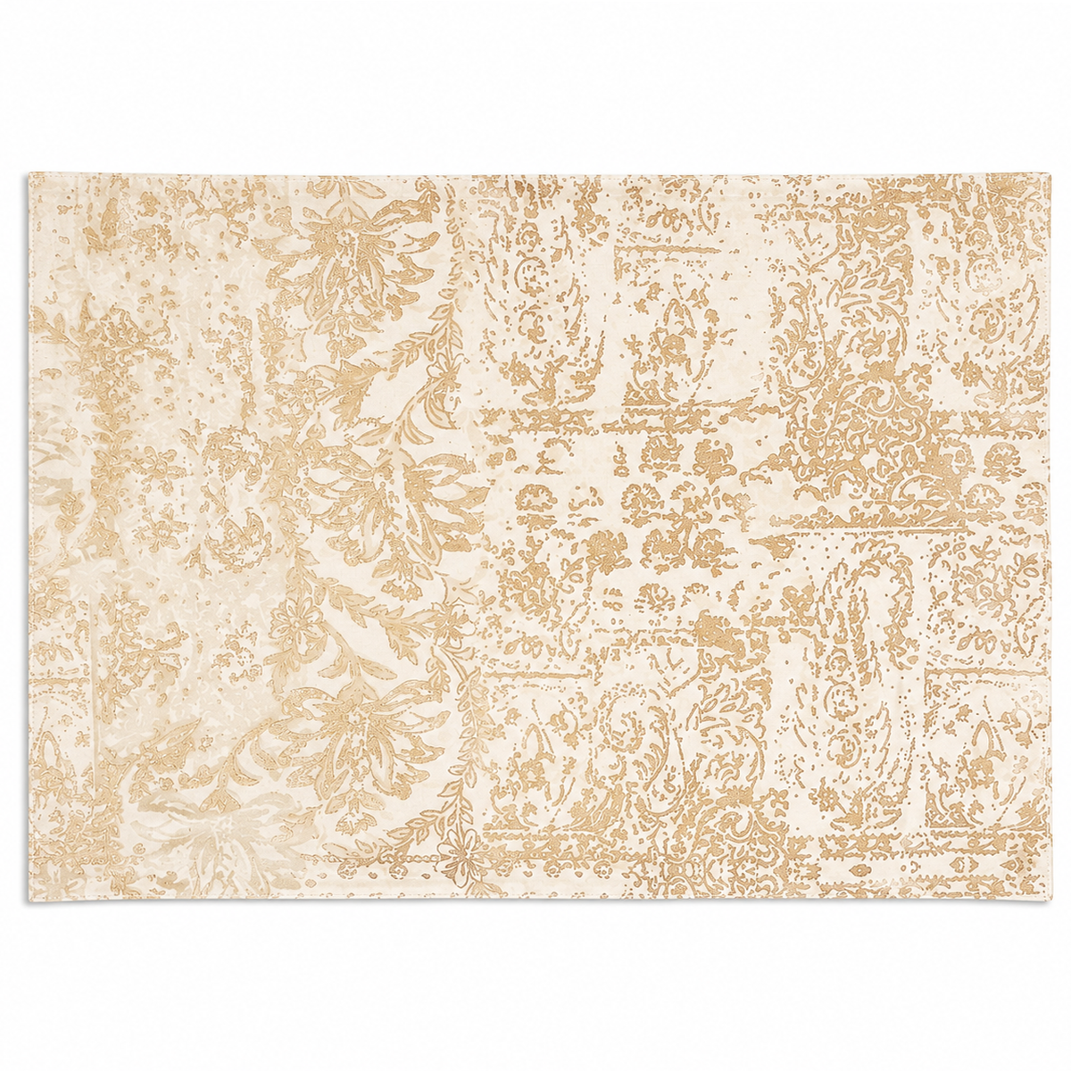 Ecru Gold Screen Print Row Silk Placemat – 13 x 19 Inch
