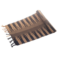 Black & Natural Woven Table Mat – Boho Striped Placemat 13x19 | Modern Rustic Dining Table Mat with Tassels - Habitt