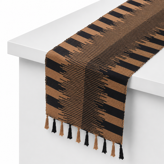Black & Natural Woven Table Mat – Boho Striped Placemat 13x45 | Modern Rustic Dining Table Mat with Tassels (Copy)