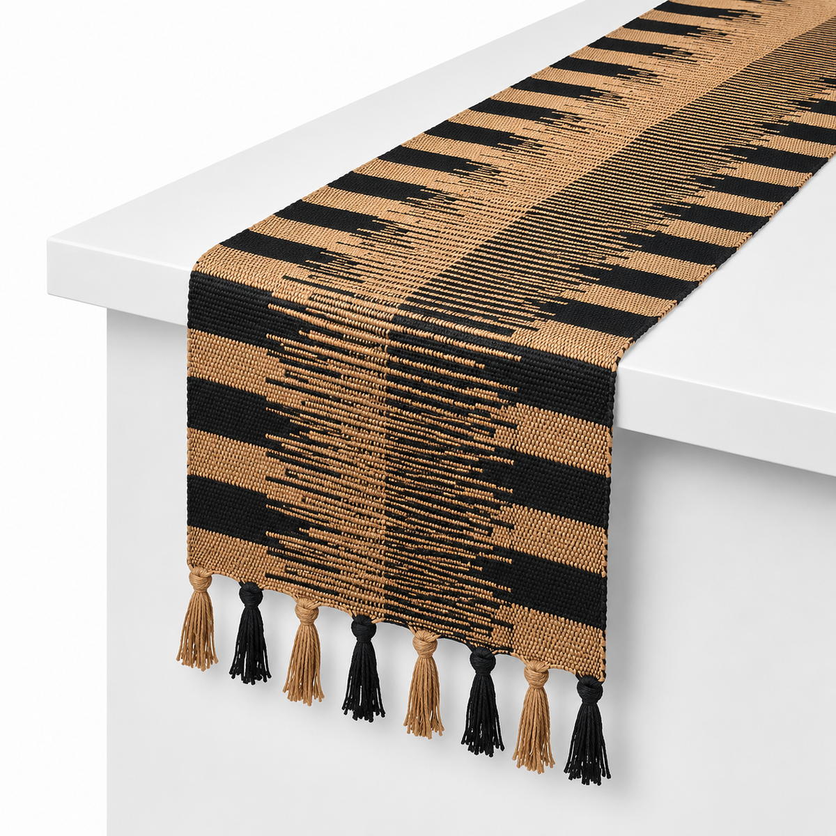 Shaded Black Woven Table Runner – 13 x 72 Inch Warm Boho Dining Table Décor