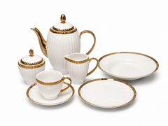 Premium Porcelain Tea Set – White with Thick Gold Rim | Elegant Tea Service Set for Home & Entertaining