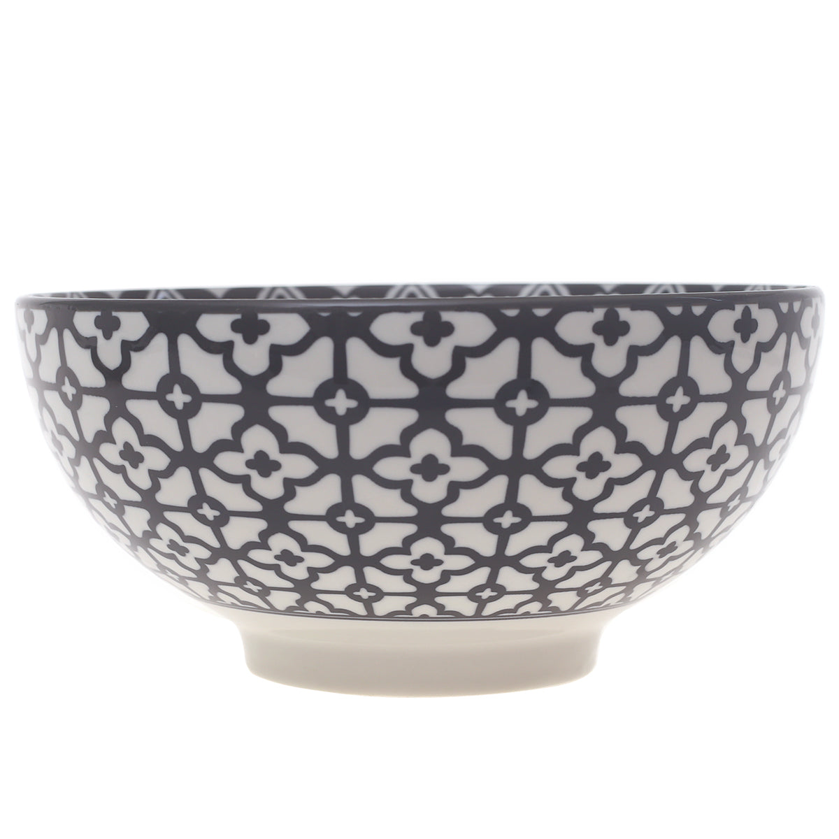 Round Ceramic Bowl with Black Geometric Pattern – Assorted Colors Standard Serving Bowl - Habitt