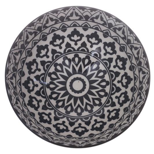 Round Ceramic Bowl with Black Geometric Pattern – Assorted Colors Standard Serving Bowl - Habitt
