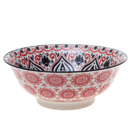 Round Ceramic Bowl with Red & Black Floral Pattern – Assorted Colors Standard Serving Bowl - Habitt