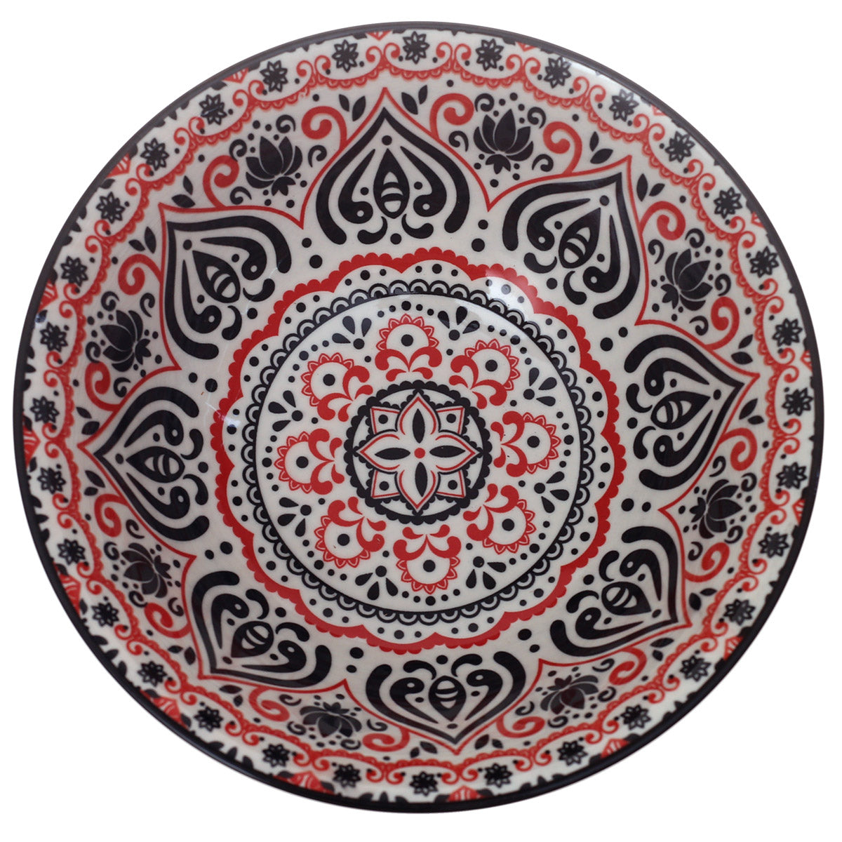 Round Ceramic Bowl with Red & Black Floral Pattern – Assorted Colors S ...