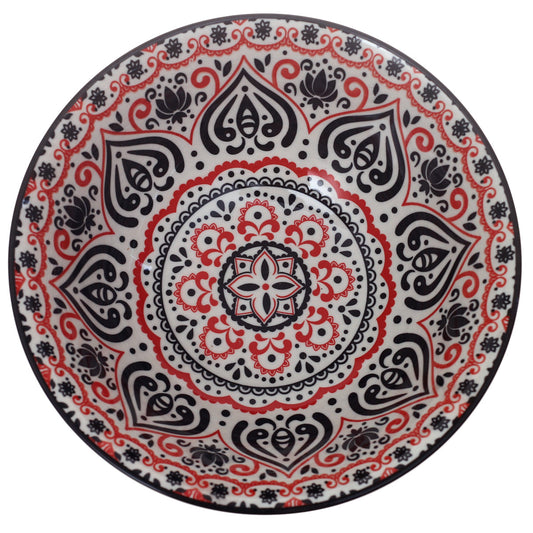 Round Ceramic Bowl with Red & Black Floral Pattern – Assorted Colors Standard Serving Bowl - Habitt