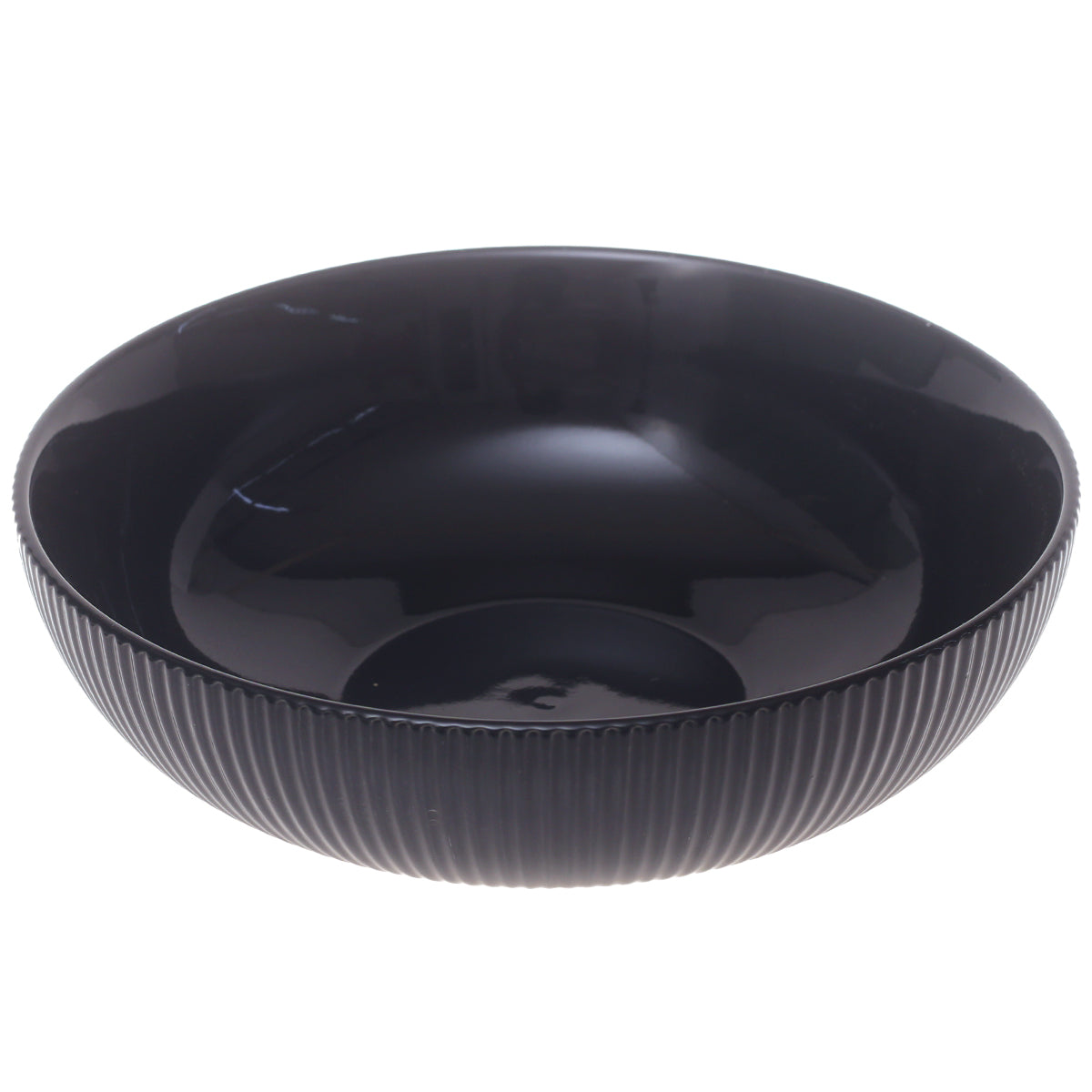 Modern Round Black Ceramic Bowl – Medium Size Ribbed Serving Bowl - Habitt