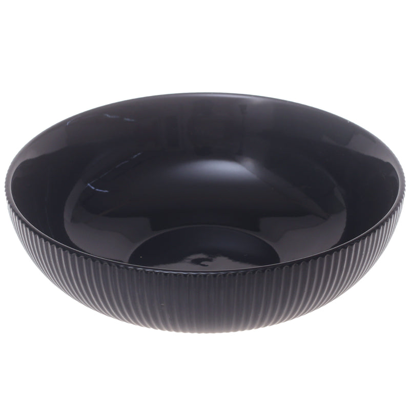 Modern Round Black Ceramic Bowl – Medium Size Ribbed Serving Bowl - Habitt