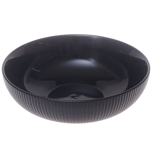 Modern Round Black Ceramic Bowl – Medium Size Ribbed Serving Bowl - Habitt