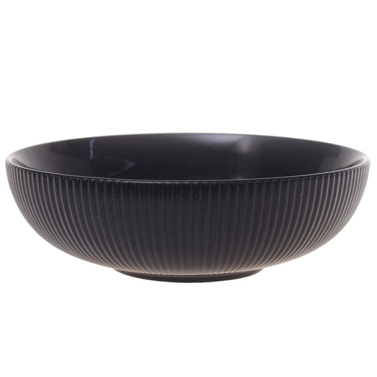 Modern Round Black Ceramic Bowl – Medium Size Ribbed Serving Bowl - Habitt