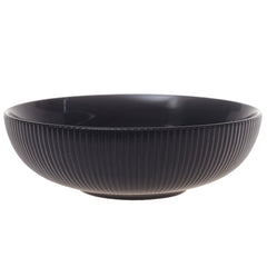 Modern Round Black Ceramic Bowl – Medium Size Ribbed Serving Bowl - Habitt