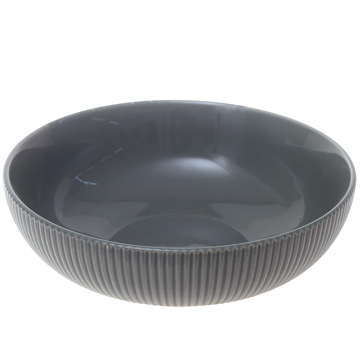 Modern Round Green Ceramic Bowl – Medium Size Ribbed Serving Bowl - Habitt