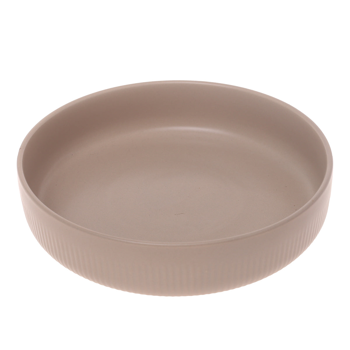 Beige Round Ceramic Serving Dish – Minimalist Ribbed Dinner Plate Bowl - Habitt