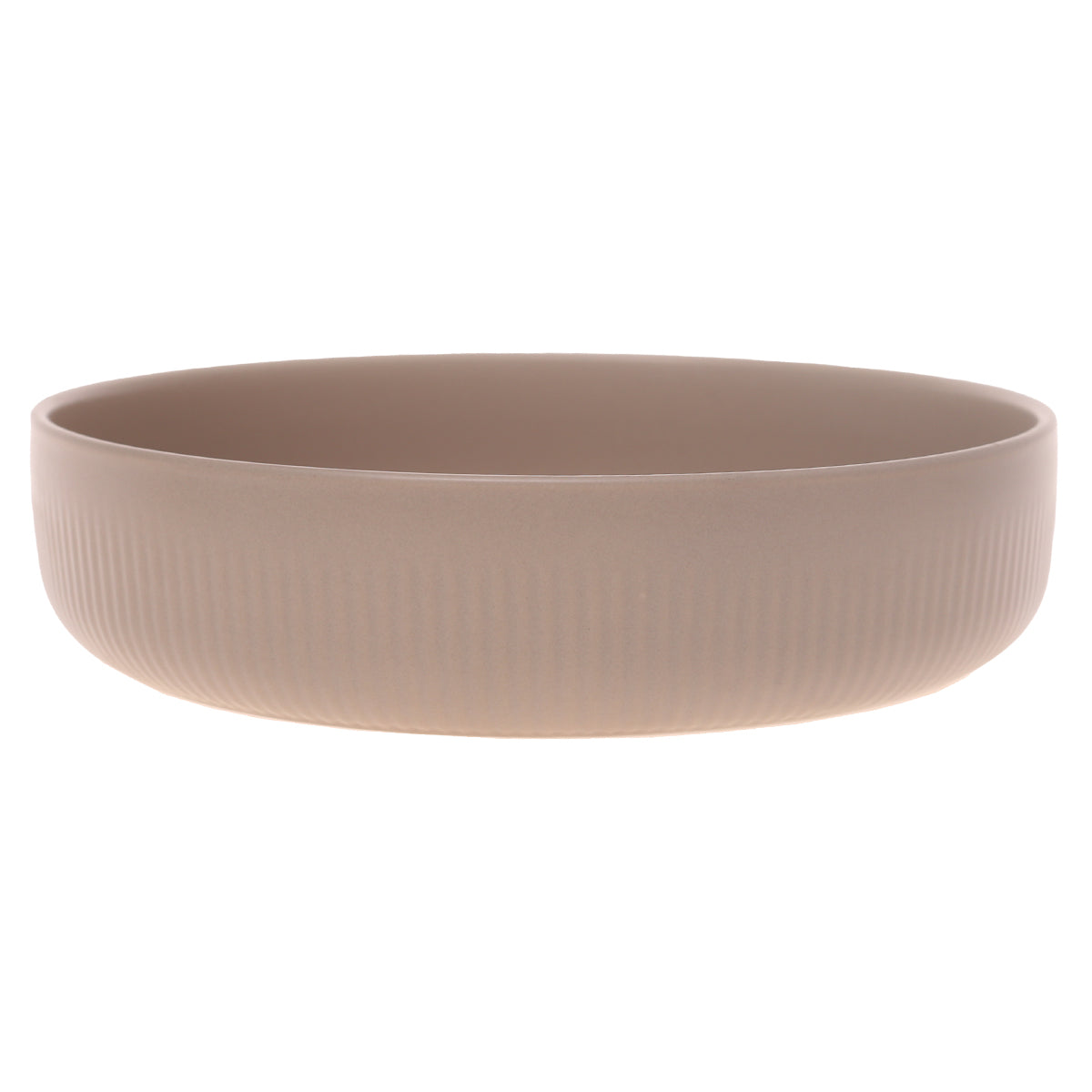Beige Round Ceramic Serving Dish – Minimalist Ribbed Dinner Plate Bowl - Habitt