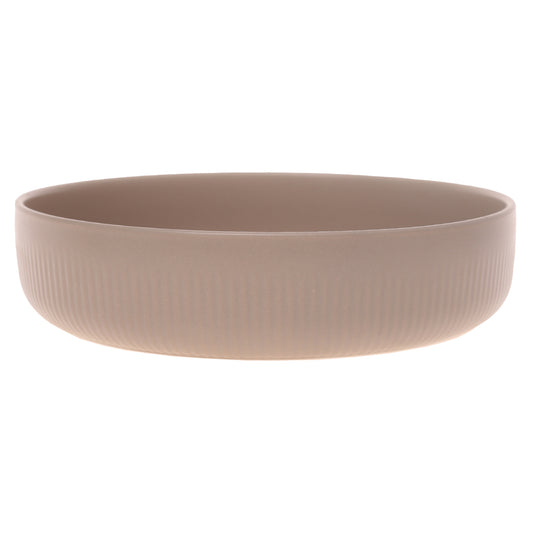 Beige Round Ceramic Serving Dish – Minimalist Ribbed Dinner Plate Bowl - Habitt