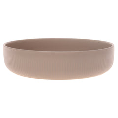 Beige Round Ceramic Serving Dish – Minimalist Ribbed Dinner Plate Bowl - Habitt