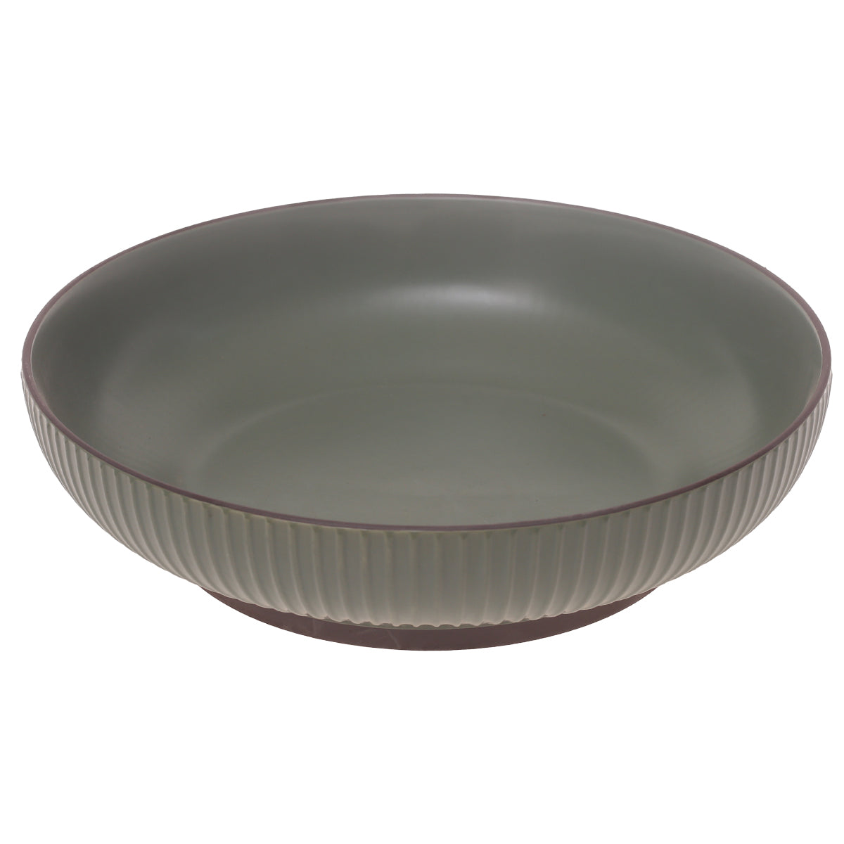 Large Green Ceramic Serving Dish – Round Ribbed Minimalist Dinner Bowl - Habitt