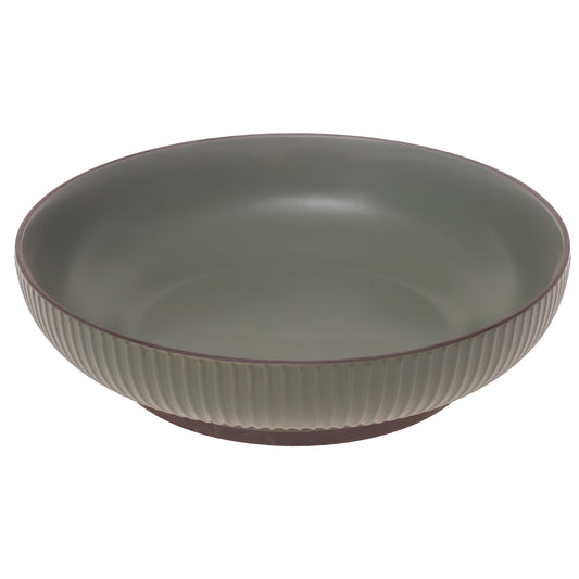 Large Green Ceramic Serving Dish – Round Ribbed Minimalist Dinner Bowl - Habitt