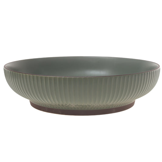 Large Green Ceramic Serving Dish – Round Ribbed Minimalist Dinner Bowl - Habitt