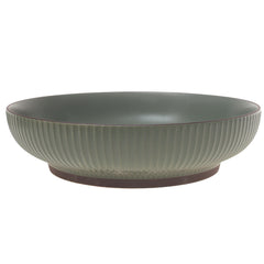Large Green Ceramic Serving Dish – Round Ribbed Minimalist Dinner Bowl - Habitt