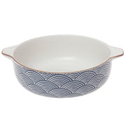 White & Blue Ceramic Serving Dish – Round Minimalist Dinner Bowl - Habitt