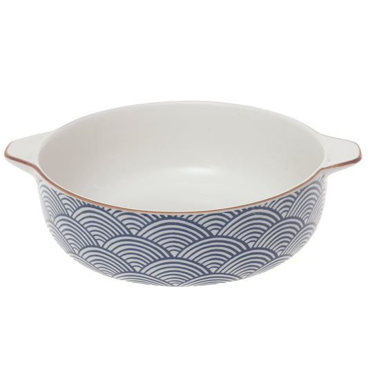 White & Blue Ceramic Serving Dish – Round Minimalist Dinner Bowl - Habitt