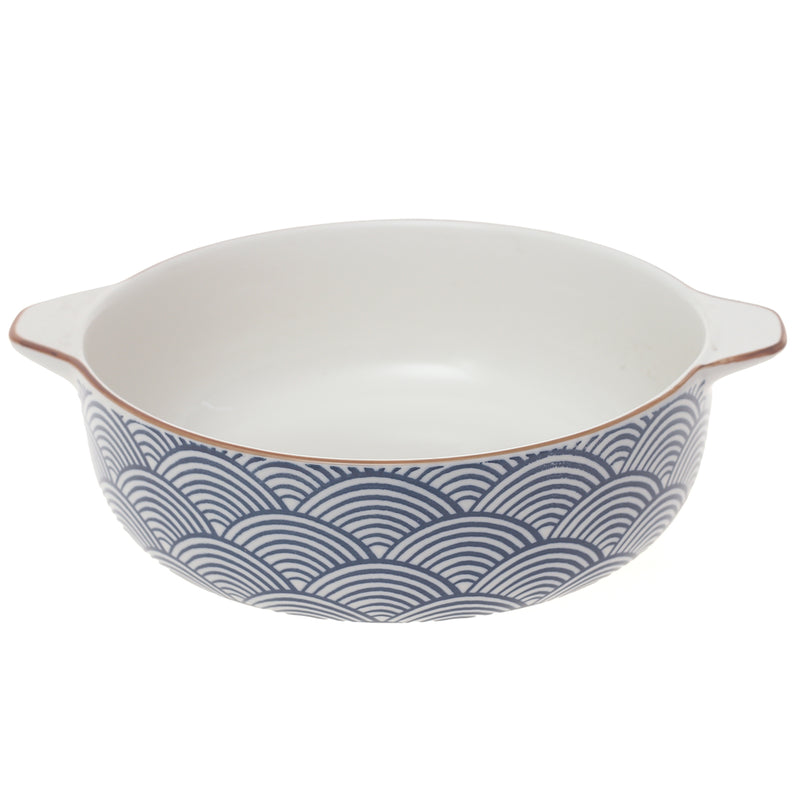 White & Blue Ceramic Serving Dish – Round Minimalist Dinner Bowl - Habitt