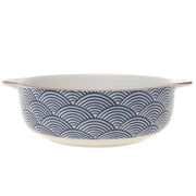 White & Blue Ceramic Serving Dish – Round Minimalist Dinner Bowl - Habitt