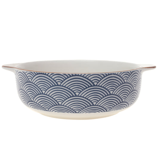 White & Blue Ceramic Serving Dish – Round Minimalist Dinner Bowl - Habitt