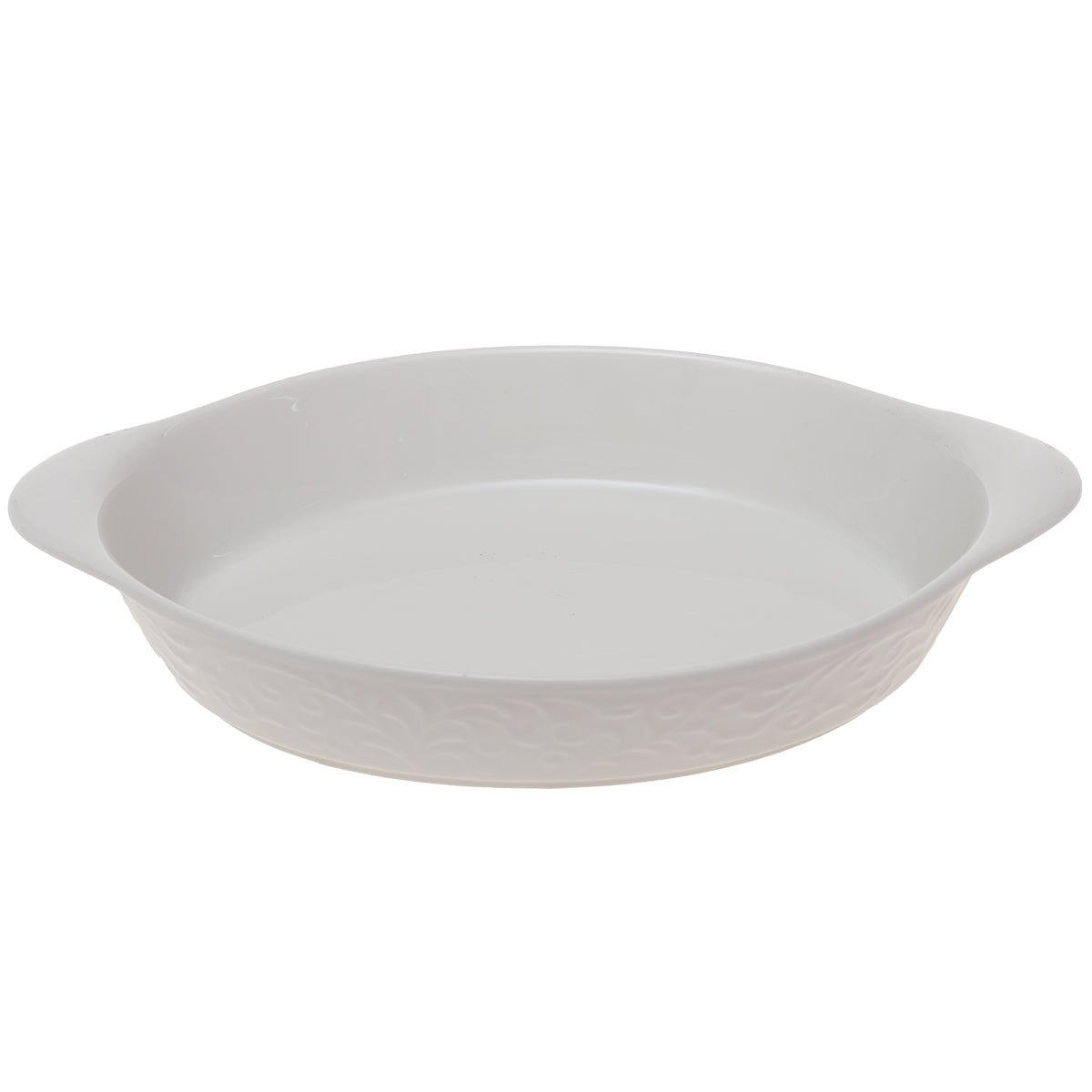White Embossed Ceramic Oval Baking Dish – Small Elegant Serving & Bakeware - Habitt