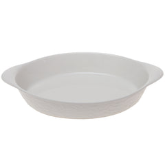 White Embossed Ceramic Oval Baking Dish – Small Elegant Serving & Bakeware - Habitt