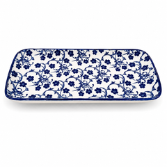 White & Blue Rectangular Serving Platter – Medium Decorative Tableware