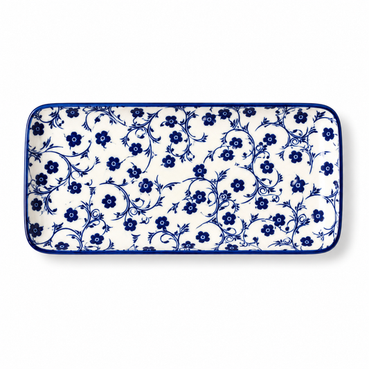 White & Blue Rectangular Serving Platter – Medium Decorative Tableware