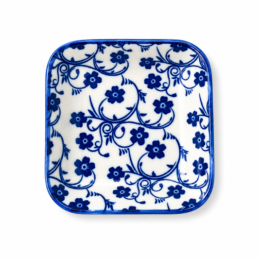 White & Blue Rectangular Sauce Dish – Small Decorative Serving Dish
