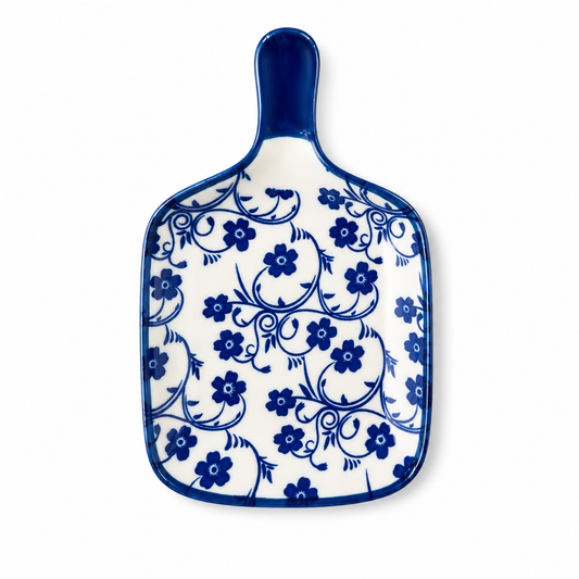 White & Blue Floral Rectangular Sauce Dish – Small Serving Dish