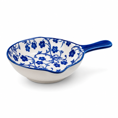 White & Blue Floral Sauce Dish with Handle – Small Serving Dish