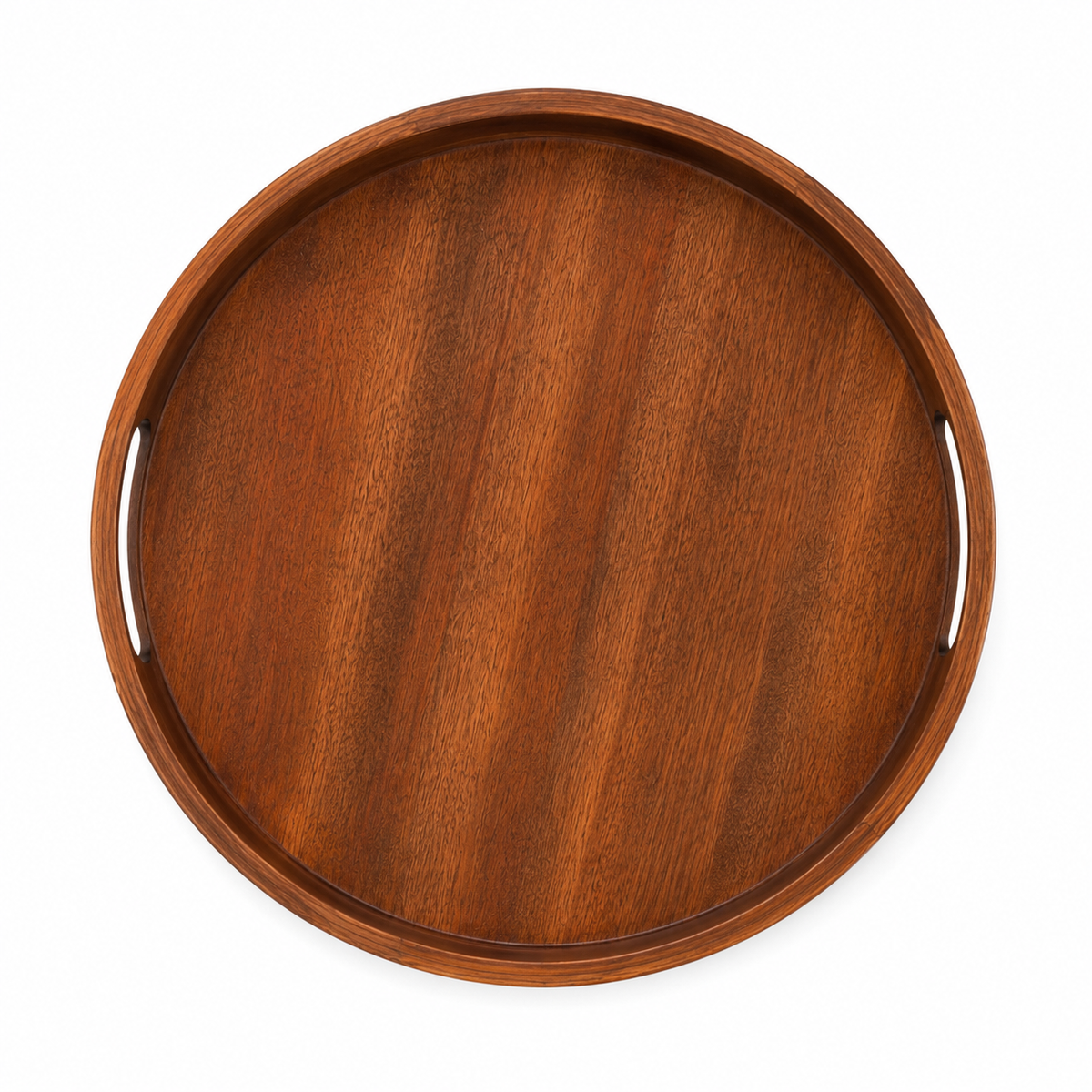 Wooden Serving Tray – Round Mango Wood Tray with Handles | 13 × 13 × 2 in