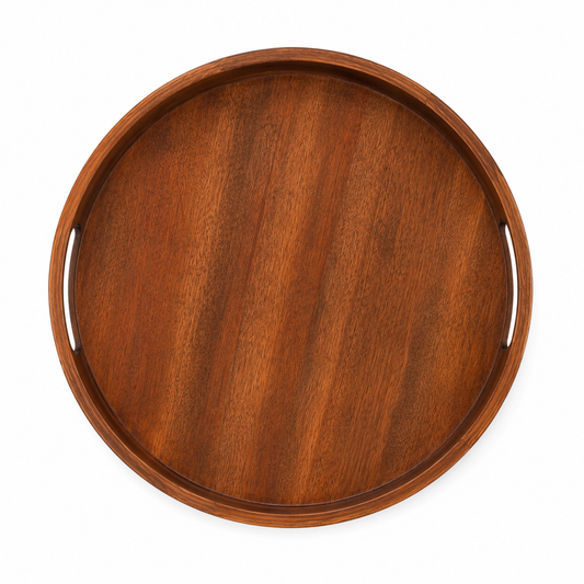 Wooden Serving Tray – Round Mango Wood Tray with Handles | 13 × 13 × 2 in