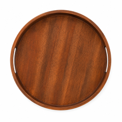 Wooden Serving Tray – Round Mango Wood Tray with Handles | 13 × 13 × 2 in