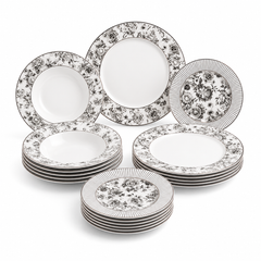 Premium Porcelain Plate Set | Elegant Black Floral Dinnerware for 6 Persons