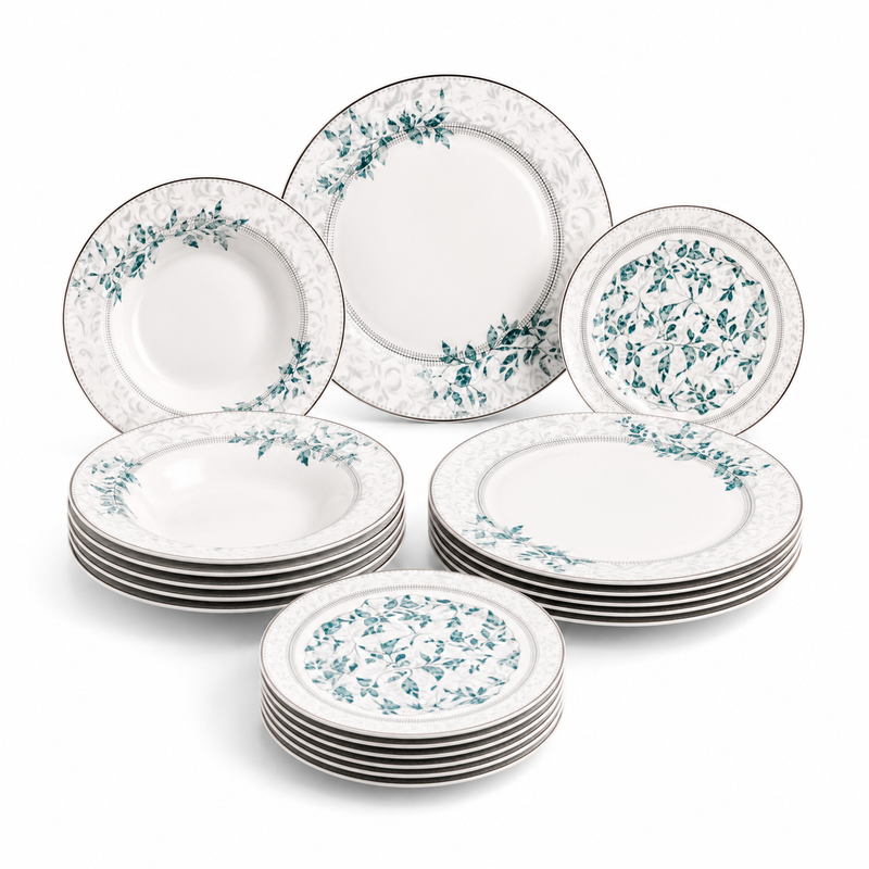 Premium Porcelain Plate Set | Elegant Blue Floral Dinnerware for 6 Persons