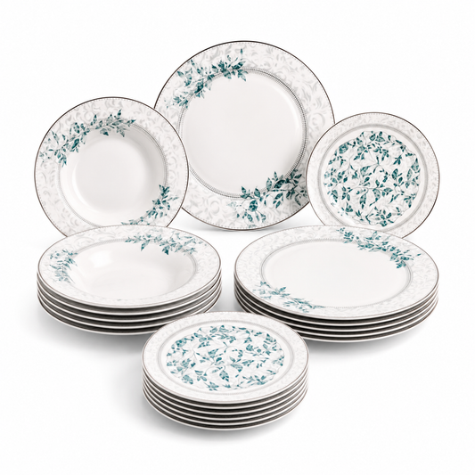 Premium Porcelain Plate Set | Elegant Blue Floral Dinnerware for 6 Persons
