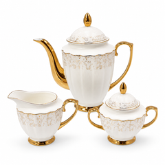 Piece Premium Porcelain Dinner Set with Tea Set & Gold Lace Design | Luxury White Dinnerware Collection