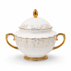 Piece Premium Porcelain Dinner Set with Tea Set & Gold Lace Design | Luxury White Dinnerware Collection