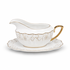 Piece Premium Porcelain Dinner Set with Tea Set & Gold Lace Design | Luxury White Dinnerware Collection