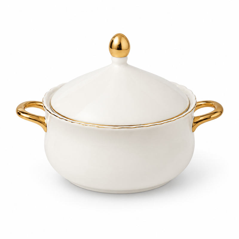 Gold Line Premium Porcelain Dinner Set | Elegant White Dinnerware with Gold Rim